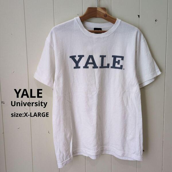 イェール YALE ロゴプリント Tシャツ メンズ ホワイト 綿100% XL