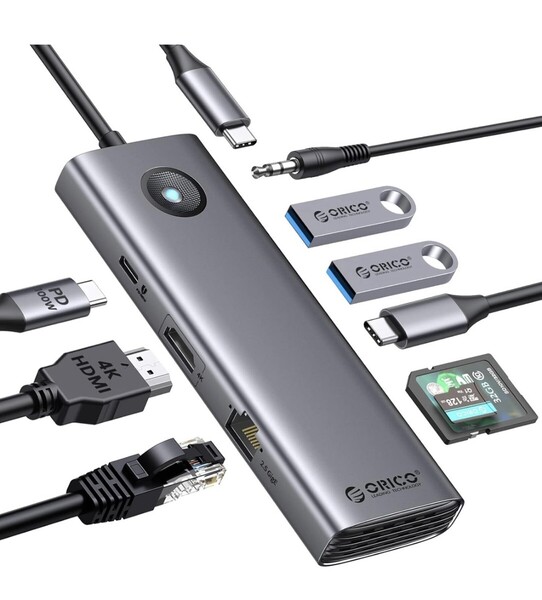 ORICO USB C ハブ 9-in-1 3*USB3.0ポート 4K@60Hz HDMIポート 100W PD充電 2.5Gbpsイーサネット TF/SDカードリーダー