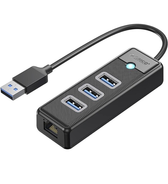 ORICO USB3.0ハブ 有線LANアダプター USB→3×USB3.0 Aポート+ ギガビットイーサネット RJ45 1000Mbps高速通信 5Gbpsデータ転送
