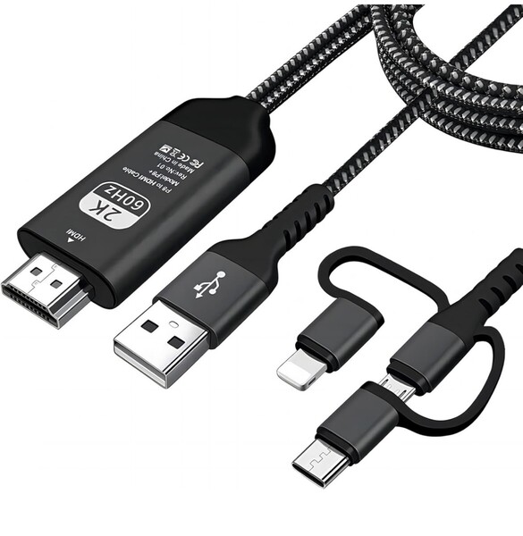 【2025強化モデル】Phone HDMI変換ケーブル Hovvaa 3in1 Phone/Type C/Micro USB to HDMI ケーブル 2M接続ケーブル AV変換アダプタ