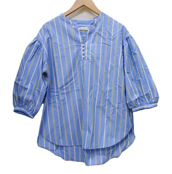 H-239 新品 REMIEL レディース トップス 7分袖 カットソー シャツ【M】MULTI ブルー・ホワイト・イエロー