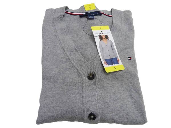 H-081-4 新品 TOMMY HILFIGER トミーヒルフィガー カーディガン レディース【XL】グレー コットン100% (黄色紙タグS表記まちがい)