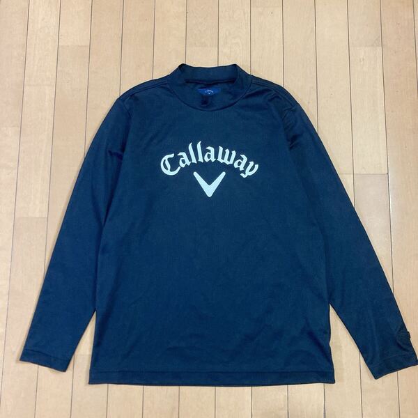 【美品】Callaway キャロウェイ モックネックシャツ ブラック L ゴルフ 長袖ポロシャツ キャロウェイ ブラック ゴルフウェア