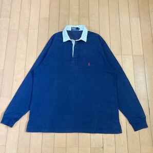 【良フェード!】90's ラルフローレン ラガーシャツ ポニー刺繍 ネイビー ラルフローレン POLO ラガーシャツ 長袖 RALPH LAUREN 古着