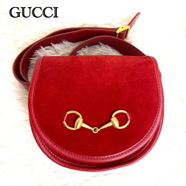【極美品】GUCCI グッチ ウエストポーチ ボディバッグ ポシェット ホースビット レザー スエード ベルト 赤 レッド 金 ゴールド金具