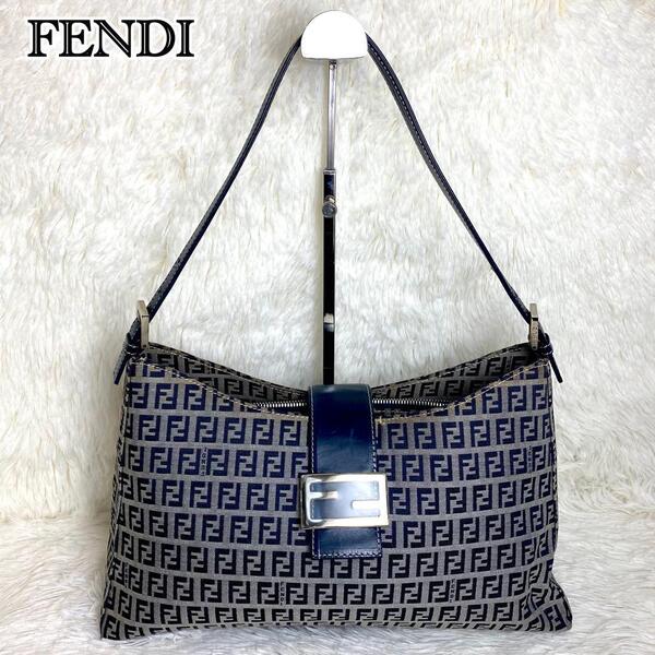 【極美品】FENDI フェンディ マンマバケット ショルダーバッグ ズッキーノ柄 ズッカ柄 FF ロゴ金具 キャンバス レザー 茶 黒 ゴールド金具