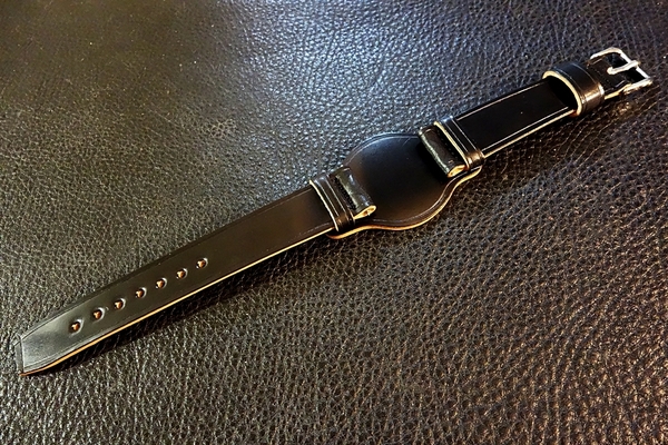 ◆台座付VINTAGE BELT◆高品質国産コードバン Custom Order(台座SIZE/BUCKLE COLOR) 18mm アニリン染めBLACK 受注生産 日本製 腕時計ベルト