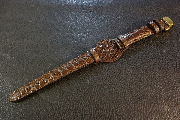◆台座付 D-Buckle Vintage Belt◆最高級北米産本クロコ Custom Order(ラグ幅/台座幅/バックル) CHOCOLATE BROWN 受注生産 腕時計ベルト 茶