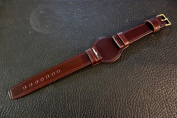 ◆台座付VINTAGE BELT◆高品質国産アニリン染めコードバン BURGUNDY Custom Order(台座サイズ/バックルカラー) 18mm 受注生産 腕時計ベルト
