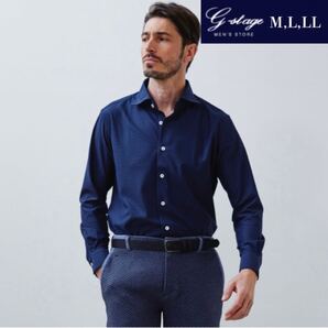 g-stage 【日本製生地 ストレッチ】カッタウェイ 長袖 シャツ ブロックチェック / 各サイズ 紺