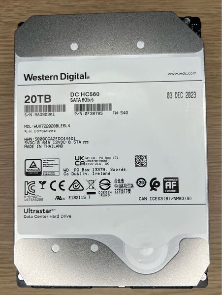 2023年末製 通電約300時間 大容量HDD WD 20TB HC560 NAS 3.5インチ SATA