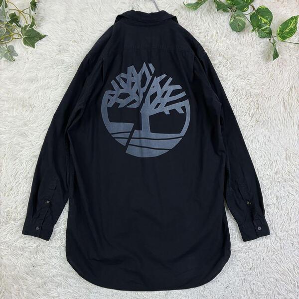 美品 Timberland ティンバーランド ビッグロゴ ビッグシルエット オーバーサイズ 長袖シャツ M ブラック Y2K