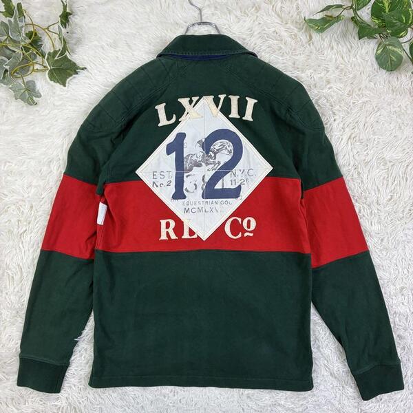 美品 Polo by Ralph Lauren ポロバイラルフローレン ラガーシャツ ビッグロゴ 刺繍ロゴ 背番号 M 緑