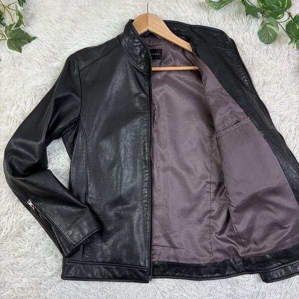 美品 TTE HOMME テットオム カウレザー 牛革 本革 シングルライダース レザージャケット ダブルジップ L ブラック 黒