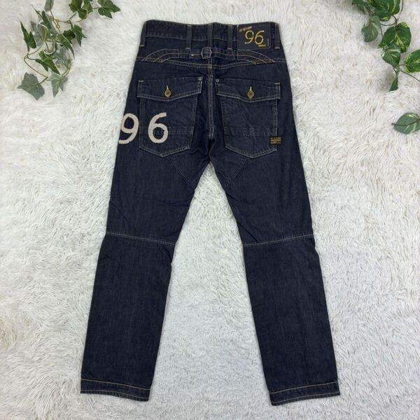 美品 G-STAR RAW ジースターロウ ELWOOD HERITAGE EMBRO NARROW 刺繍ロゴ 3D立体裁断ストレート バイカーデニム W30