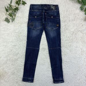 美品 G-Star RAW ジースターロウ 5620 HERITAGE EMBRO TAPERED ユーズド加工 3D立体裁断ストレッチスリムテーパードバイカーデニム 24