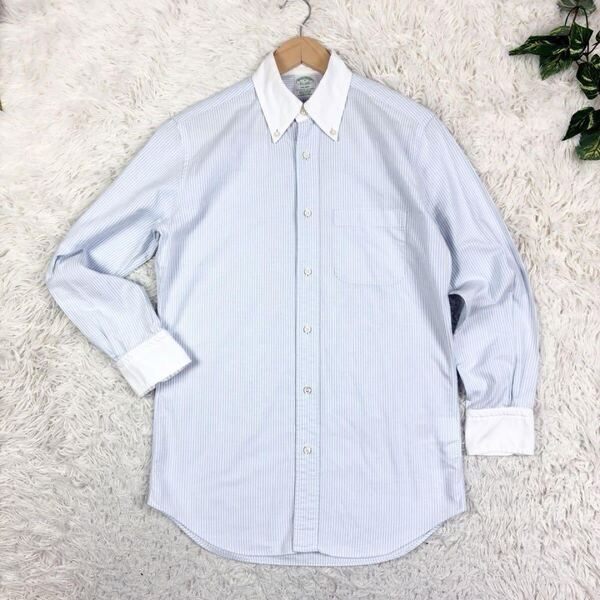 美品 Brooks Brothers ブルックスブラザーズ MIRANO オックスフォードシャツ ボタンダウンシャツ クレリックシャツ USA製 S