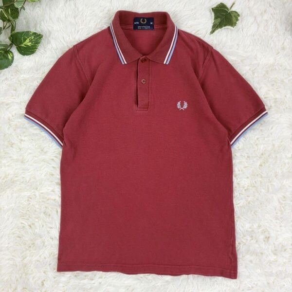 FRED PERRY フレッドペリー M12 ポロシャツ ワンポイントロゴ 刺繍ロゴ 月桂樹 バーガンディー 38 イングランド製