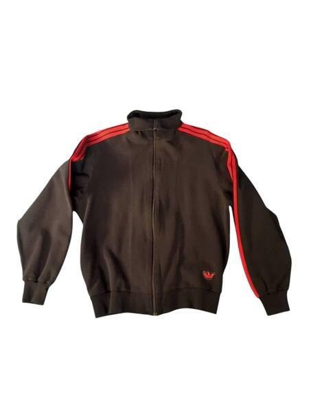 希少 80s adidas トラックジャケット デサント製 W Germany 黒×赤 3号