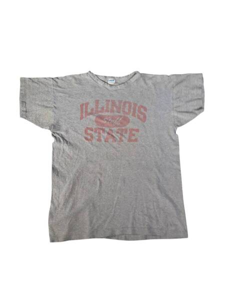 80s 90s vintage champion チャンピオン 染み込みTシャツ xl 霜降りグレー 3段プリント バータグ
