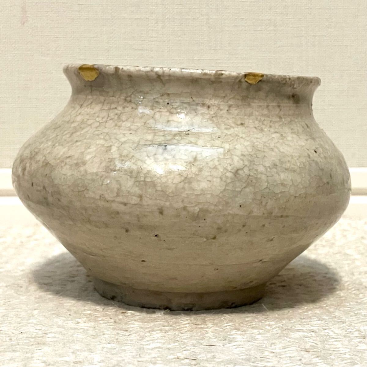李朝 白磁 塩笥 壺 骨董 民藝 ベージュグレー 李朝 白磁 塩笥 壺 骨董 民藝 ベージュ