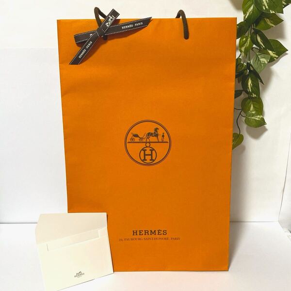 エルメス 「HERMES」ショッパー 紙袋 ネクタイ箱サイズ (4901) 正規品 付属品 ショップ袋 ブランド紙袋 ミニ封筒付き バッグにも