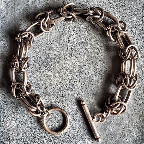 VINTAGE ヴィンテージ シルバー タスコ 925 刻印 ダブルノットチェーン ブレスレット アンティーク SILVER