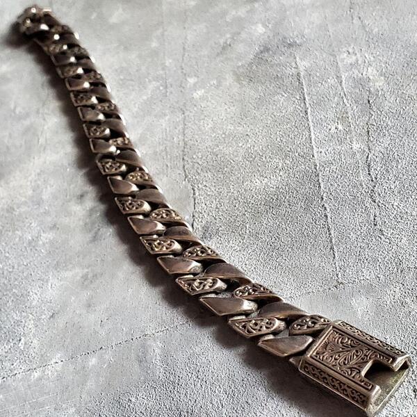 VINTAGE ヴィンテージ 925 刻印 シルバー アラベスクバックル 喜平 チェーン ブレスレット アンティーク SILVER