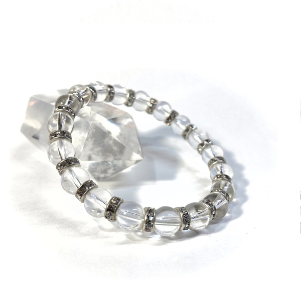 水晶 パワーストーン ブレスレット 天然石ブレス 8mm (シルバー)/開運 浄化 効果 4月 誕生石 クリスタル レディース 通販