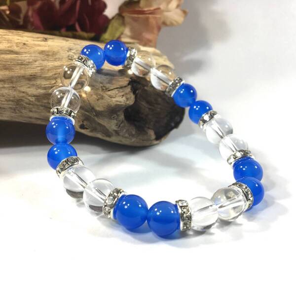 ブルーメノウ&水晶 パワーストーン ブレスレット 天然石ブレス シルバー 8mm /開運 浄化 4月 誕生石 クリスタル レディース 通販