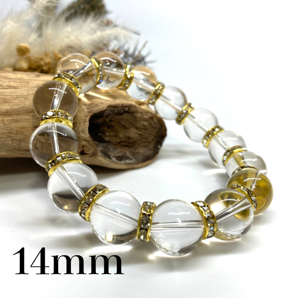 パワーストーン ブレスレット 水晶 14mm 天然石ブレス (ゴールド) 開運 浄化 数珠ブレス メンズ 男性 プレゼント 14ミリ