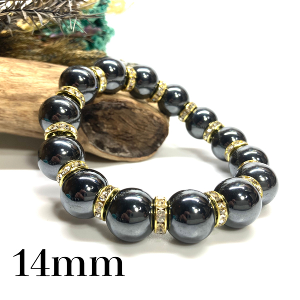 パワーストーン ブレスレット ヘマタイト 14mm 天然石ブレス (ゴールド) 開運 浄化 数珠ブレス メンズ 男性 プレゼント 14ミリ