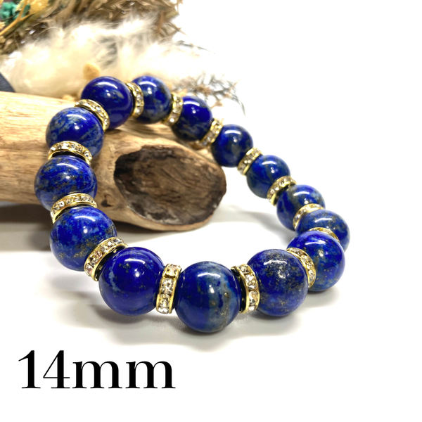 パワーストーン ブレスレット ラピスラズリ 14mm 天然石ブレス (ゴールド) 開運 浄化 数珠ブレス メンズ 男性 プレゼント 14ミリ
