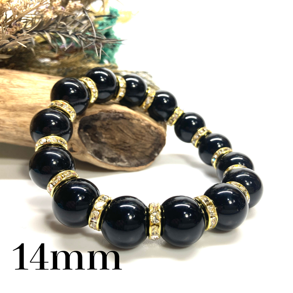 パワーストーン ブレスレット モリオン 14mm 天然石ブレス (ゴールド) 開運 浄化 数珠ブレス メンズ 男性 プレゼント 14ミリ