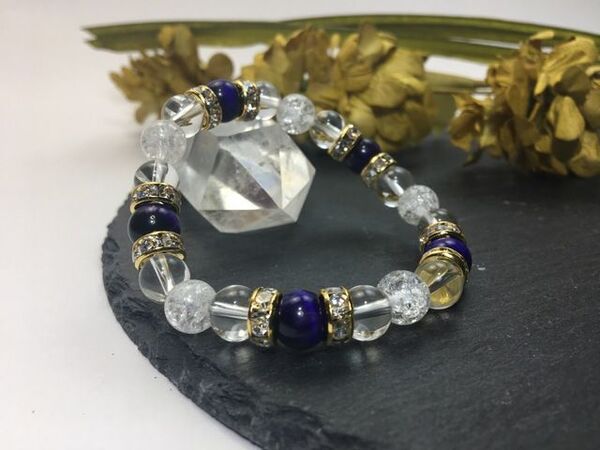 パープルタイガーアイ&水晶&クラック水晶 パワーストーン ブレスレット 天然石ブレス (ゴールド) 幸運 4月 誕生石 クリスタル レディース