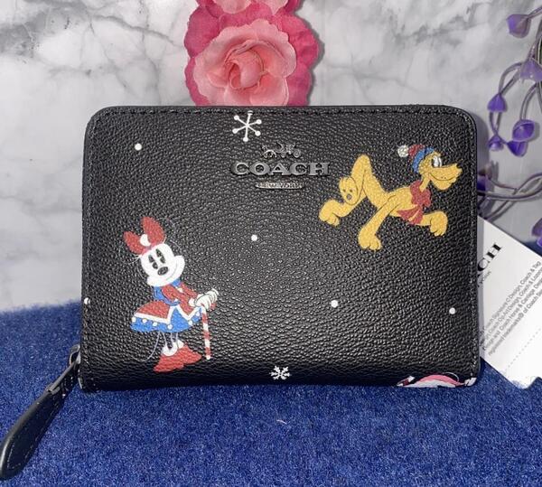 DISNEY X COACH ディズニー X コーチ コラボ 二つ折り財布 スモール ウォレット ホリデー ミッキー ミニー CN028
