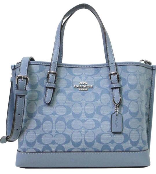 COACH、コーチ モリー トート 25 シグネチャー シャンブレー キャンバスレザーバッグ