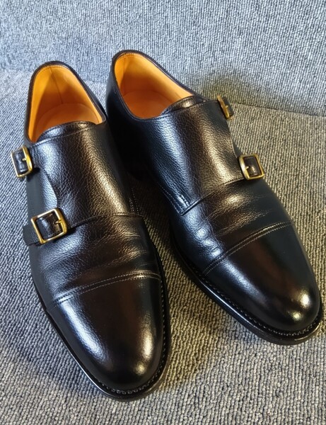 JOHN LOBB WILLIAM ダブルモンク バッファロー レザー シボ革 ブラック レザーソール ジョンロブ ウィリアム