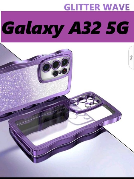 Galaxy A32 5G 紫 メッキ風 なみなみ グリッターシート付 可愛い Galaxyケース