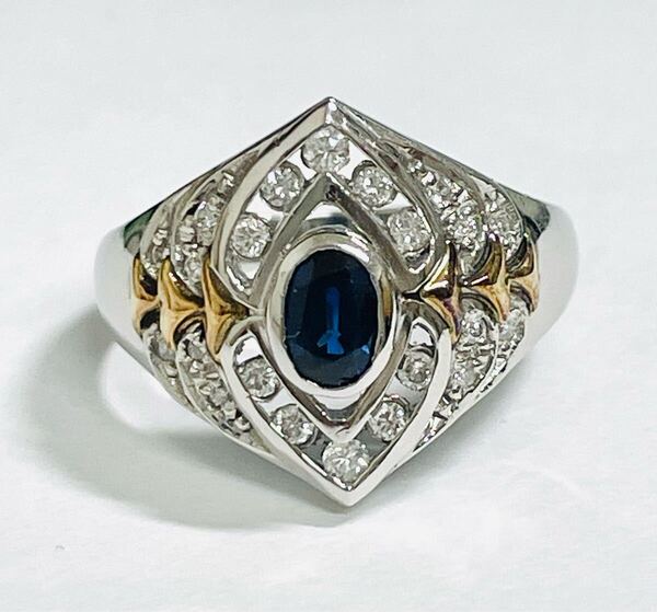 ☆Pt900/K18 サファイア0.54ct&ダイヤ付きリング 13.5号☆