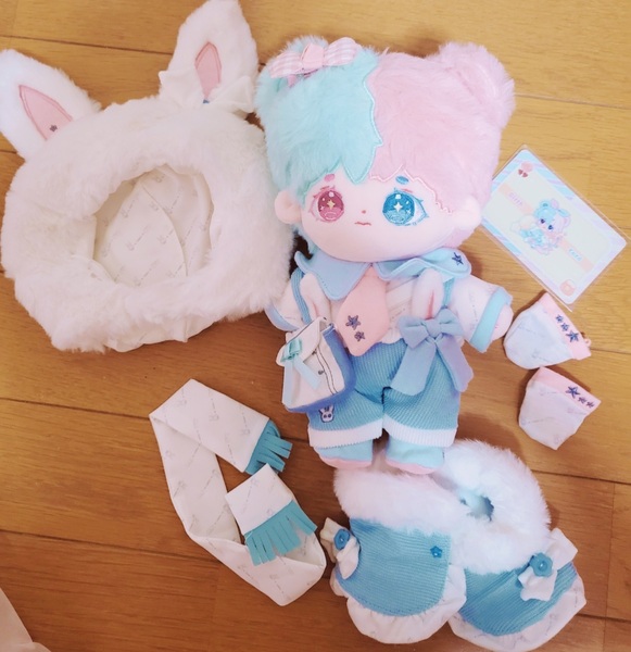 20cm 骨入り 無属性 着せ替えぬいぐるみ ゆめかわ ファンシー フルセット 青ピンク 20cm ぬいぐるみ ぬい服 人形 ドール うさぎ