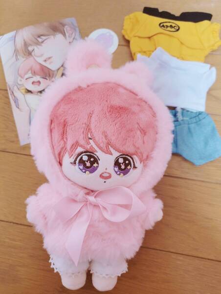洋服2着 15cm ジョングク ぬいぐるみ 着せ替え 防弾少年団 BTS ピンク 兎 うさぎ ウサギ ぬい服 KーPOP グク 人形 ドール cooky