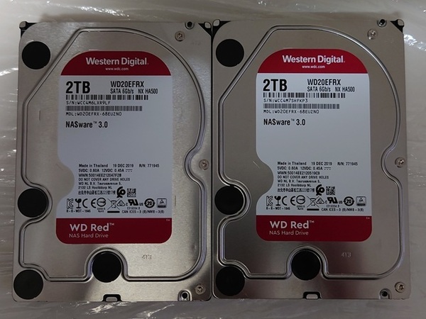 WESTERN DIGITAL Red WD20EFRX NX HA500 2個セット 2TB x2 4TB 3.5インチ SATA HDD WD ウェスタンデジタル レッド NASware3.0【中古】②