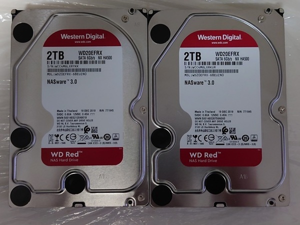 WESTERN DIGITAL Red WD20EFRX NX HA500 2個セット 2TB x2 4TB 3.5インチ SATA HDD WD ウェスタンデジタル レッド NASware3.0【中古】③