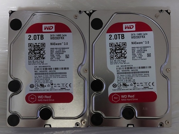 WESTERN DIGITAL Red WD20EFRX 2個セット 2TB x2 4TB 3.5インチ SATA HDD WD ウェスタンデジタル レッド NASware3.0【中古】②