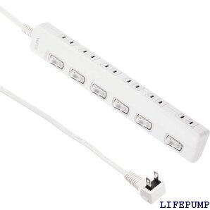 エルパ ELPA スイッチ付タップ コンセント 延長コ LED 横差し 6個口 2m WLS-LY62EB W 8986