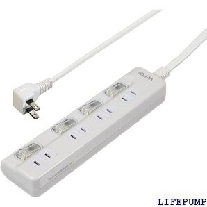 エルパ ELPA LEDランプスイッチ付タップ 電源タ コード 125V 2m 4個口 WLS-LU42EB W 8987