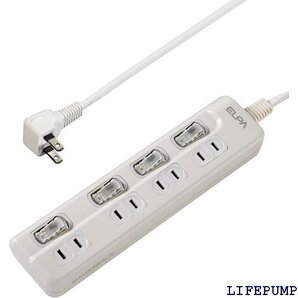 エルパ ELPA スイッチ付タップ コンセント 延長コ LED 上差し 4個口 3m WLS-LU43EB W 8988