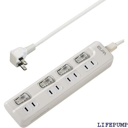 エルパ ELPA スイッチ付タップ 延長コード コンセ LED 上差し 4個口 1m WLS-LU41EB W 9821