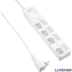 エルパ ELPA スイッチ付タップ 雷ガード コンセン し 4個口 2m ブレーカー WLS-LU420SB W 9822